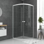 Aurlane Paroi porte de douche 1/4 cercle blanc 90x90cm de largeur - verre transparent - WHITY ROUND