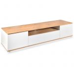 Menzzo Meuble TV au design lin&eacute;aire Iliade L180cm Bois clair et Blanc - Blanc / Ch&ecirc;ne