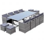 Alice's Garden Salon de Jardin 8-12 Places &ndash; Vabo &ndash; Coloris Nuance de Gris, Coussins Gris chin&eacute;, Table encastrable