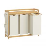 Songmics Panier à linge avec 3 compartiments capacité de 150 litres blanc crème