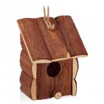Relaxdays Mini maison d’oiseau, Déco pour suspendre, Bois non traité, balcon, Petite maisonnette, 16,5x12x9,5cm, naturel