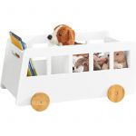 Sobuy KMB41-W Coffre &agrave; roulettes, Organisateur pour Jouets et Livres &agrave; 2 Compartiments avec Roues pour Chambre d'enfant, Blanc