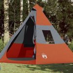 VidaXL Tente De Camping Tipi 7 Personnes Gris Et Orange Imperm&eacute;able