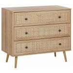 Beliani Commode 3 tiroirs effet bois clair / rotin PONCA