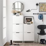 Sobuy FSR151-H-W Meuble à Chaussures Meuble de Rangement à Chaussures avec 3 Abattants Armoire à Chaussures Commode à Chaussures Meuble d'Entrée