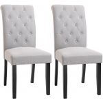 Homcom Lot de 2 chaises de salle à manger style Chesterfield dossier capitonné lin avec boutons gris clair pieds bois noir 47x55x100cm Gris