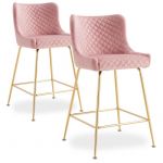 Lot de 2 chaises de bar Bellamy Velours Rose pieds Or
