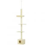 Pawhut Arbre à chat hauteur réglable 230-260 cm - niche, 3 plateformes - douce peluche courte beige
