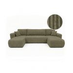 Loungitude Canap&eacute; panoramique convertible 6p ALYA velours cotel&eacute; &eacute;pais Vert kaki