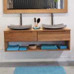 Meuble sous vasque suspendu en teck massif 120 cm, Khartane - Naturel