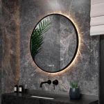 Mirlux Miroir de salle de bain avec &eacute;clairage LED et chauffage - Miroir mural rond - Miroir de douche anti-condensation - Noir mat - 80CM