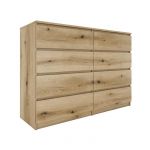 MILAN - Commode large 8 tiroirs chambre salon - 97x138x40 - Design minimaliste - Meuble de rangement - Chêne Artisan