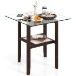 Coast Square Glass Side Table 61x61x62.5 cm Brown with Rubberwood Frame and Two Storage Levels
