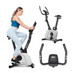 Hop-Sport Vélo d'appartement connecté HS-3000H Nexon 8 niveaux de réglage de résistance magnétique, écran LCD, Bluetooth et Kinomap, charge maximale 120 kg, Gris