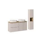 Ensemble Salle de bain Meuble double vasques + plateau effet ch&ecirc;ne 120 cm + Colonne - A portes + tiroirs - Astral Beige - Livraison gratuite