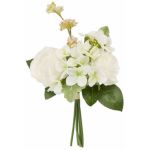 Ruedelafete Bouquet de 2 Roses, 2 Hortensias, et Spirée 34cm, Blanc