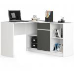 Akord - Ensemble d' angle bureau B17 avec commode Blanc 120 cm 1 porte 1 tiroir fa&ccedil;ade Gris Graphite 6 &eacute;tag&egrave;res 120x126x79 cm