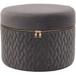 The home deco factory Pouf en velours matelass&eacute; avec fermeture &eacute;clair Gris