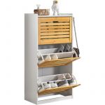 Sobuy FSR108-WN Meuble de Rangement à Chaussures Armoire à Chaussures Commode à Chaussures 3 abattants Meuble d'entrée