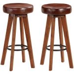 VidaXL Tabourets de bar 2 pcs Bois d'acacia 45x45x76cm Cuir véritable