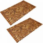 Deuba 2x Tapis de salle de bain Tapis de sol antidérapant en bois d'acacia 80x50 cm