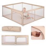 Sun Baby Parc Enfant 150x200 cm - 0-2 ans Beige - entr&eacute;e zipp&eacute;e pieds antid&eacute;rapants sac de transport cadre en m&eacute;tal