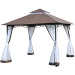 Outsunny Tonnelle Barnum Style Colonial Double Toit Toile moustiquaires Amovibles 3L x 3l x 2,7H m métal époxy Polyester Chocolat et Blanc