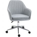 Homcom Chaise de bureau design contemporain piètement chromé lin gris