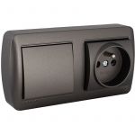 Solera - Ensemble prise 2P+T 16A et interrupteur va et vient en saillie noir graphite