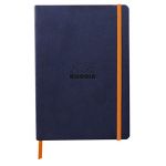 Rhodia 117444C - Carnet Souple Bleu Nuit - A5 - Pointillés Dot - 160 pages - Papier Clairefontaine Ivoire 90 g/m - Marque-Page, Fermeture Élastique - Couverture Simili Cuir - Collection rama