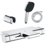 Grohe Pack mitigeur bain douche thermostatique Grohtherm 2000 + Douchette 2 jets Comfort110 + Flexible1750 mm et support