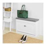 Sobuy FSR82-L-W Banc à Chaussures Meuble à Chaussures avec Assise Coussin Rembourré et Abattant Banc de Rangement à Chaussures