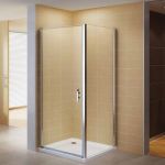 NIKY Porte de douche d'angle H 195 cm verre en 8 mm transparent 100 x 90 cm (porte 100)