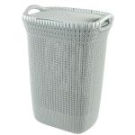 Curver Coffre à linge 57 L - Aspect tricot - Bleu gris - Avec poignées et couvercle à clip