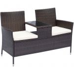 Outsunny Banc de jardin design contemporain 133L x 63l x 84H cm + tablette intégrée résine tressée