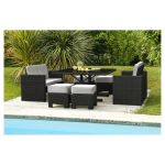 DCB Garden Encastrable de jardin OCEANE LUNCH 8P en r&eacute;sine tress&eacute;e et plateau verre - NOIR