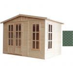 M334FB Cabane en bois avec planc r, avec bardeaux bit ineux couleur vert l332xP222xH232cm/6m2, Abri en bois de jardin multifonctionnel, Bureau de
