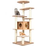 GOPLUS Arbre à Chat en Bois XXL, avec 9 Griffoirs & 1 Niche & 5 Plateformes & 5 Coussins lavables & Anti-Bascule, 175CM à 6 Niveaux