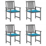 VidaXL Chaises de jardin avec coussins 4 pcs Gris Bois d'acacia massif Bleu