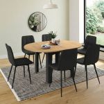 Idmarket Ensemble table &agrave; manger extensible ronde DONA noire plateau fa&ccedil;on h&ecirc;tre 110 - 150 cm et 6 chaises MILA velours noir