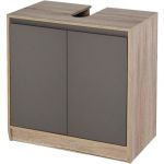 Homcom Meuble Salle De Bain - Meuble Sous-vasque - Placard 2 Portes Avec Étagère - Dim. 60l X 30l X 59h Cm - Panneaux Particules Chêne Clair Gris