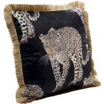 Kare Design Coussin &agrave; franges noir l&eacute;opard