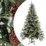VidaXL Sapin de No?l avec pommes de pin Vert et blanc 195 cm PVC et PE