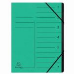 Exacompta Réf. 540703E - Carton de 10 trieurs dos agrafé - avec élastiques - couverture imprimée en carte lustrée et intérieur en carte recyclée noire - 7 compartiments - 24,5x 32cm - pour A4 - vert