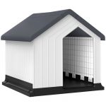 Pawhut Niche chien extérieure - maison chien - niche plastique - grille d'aération - dim. 62L x 61l x 60H cm - blanc gris noir