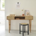 Bois Dessus Bois Dessous Bureau 2 tiroirs et 1 niche en bois de manguier et cannage