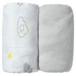 Babycalin Lot de 2 draps housse 60x120x15cm Nuage/gris