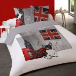 Dourev Housse de couette 240x220 dog in london + 2 taies 100% coton