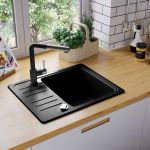 VidaXL Évier de Cuisine en Granit Bac Unique Noir Décoration Cuisine Maison