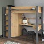 Parisot Lit combiné mezzanine enfant - Décor chêne et gris - Sommier inclus - 90 x 200 cm - HIGH